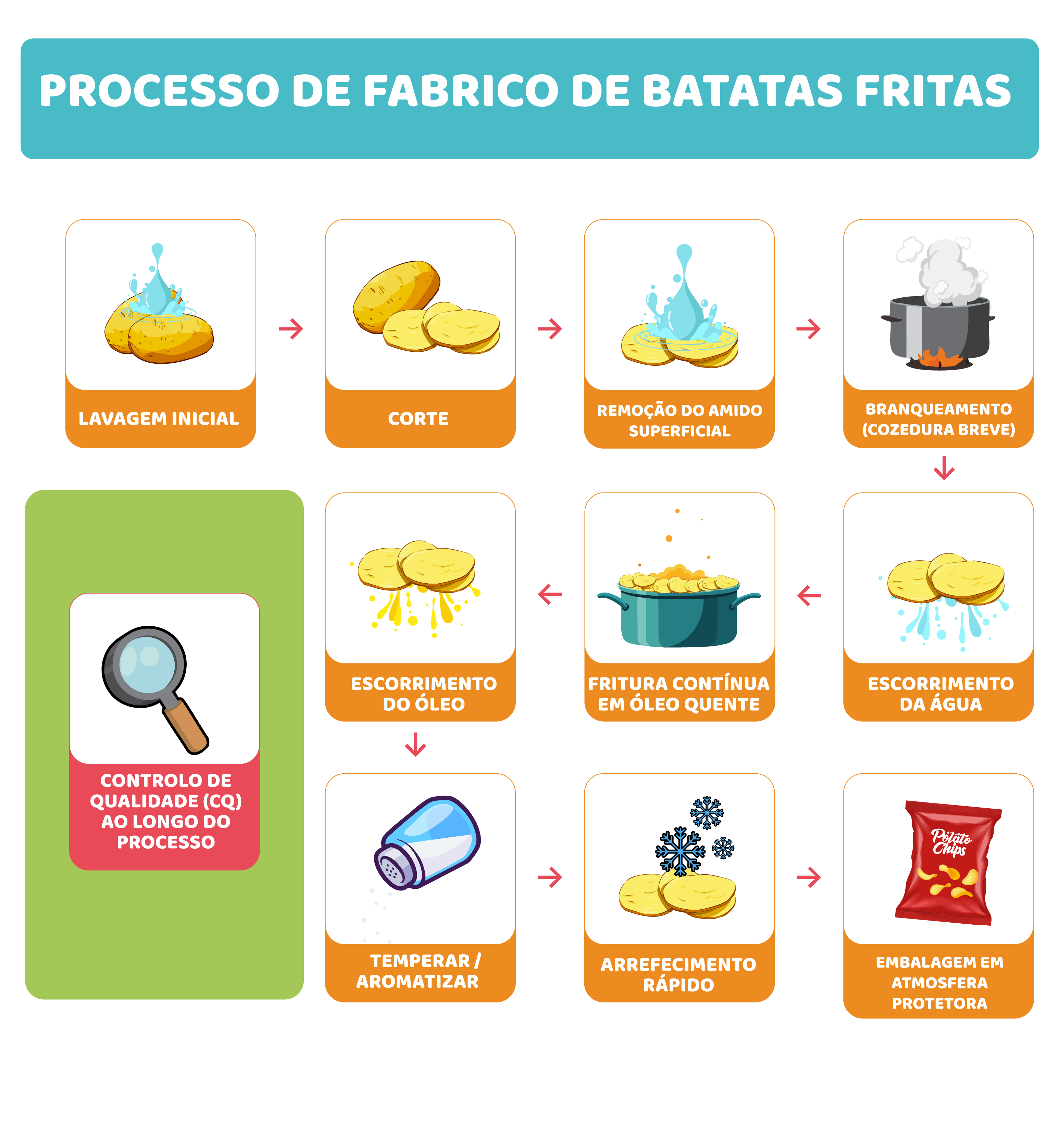 Produção de batatas fritas (chips e batatas palito)